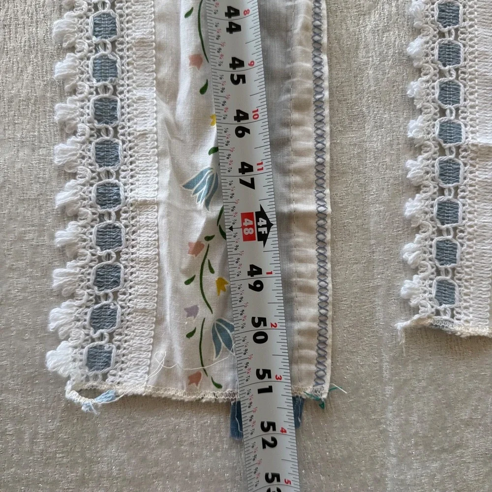 2pc Vintage Floral Curtain Valance Panels 51x5 Blue Lace Cottagecore Farmhouse